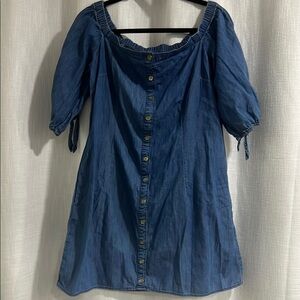 Soft Denim Off-Shoulder Button-Down Dress